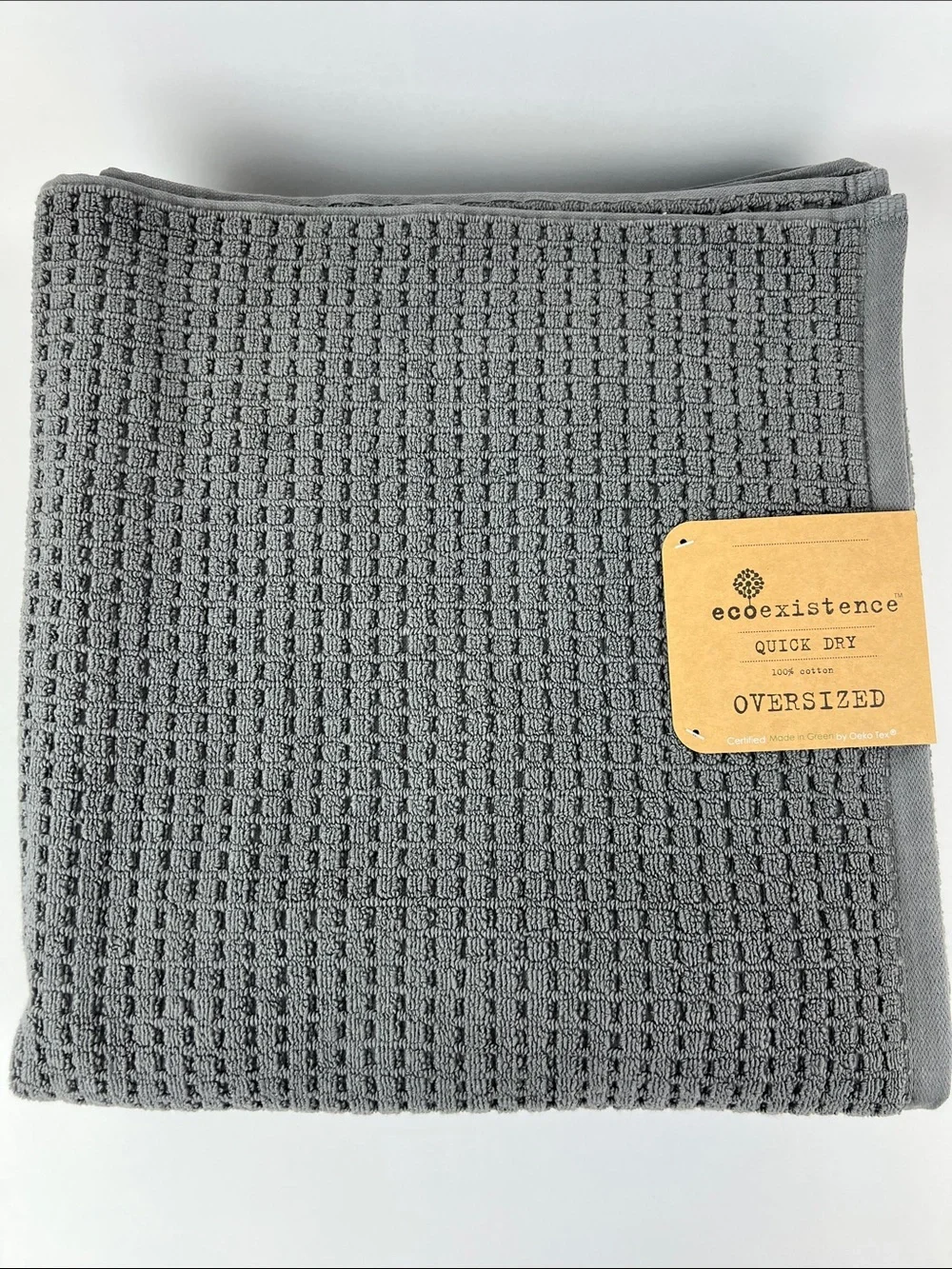 Ecoexistence Bath Towels Oversized Dark Gray Waffle Weave Soft Cotton 2 Pc NEW